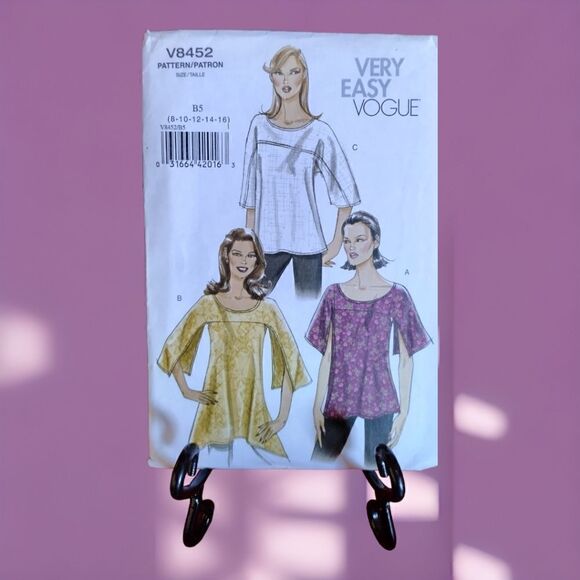VOGUE PATTERN V8452 Sz 8 -16 Tunic Plus Size Tops Blouse Split Sleeve UNCUT - Picture 3 of 6